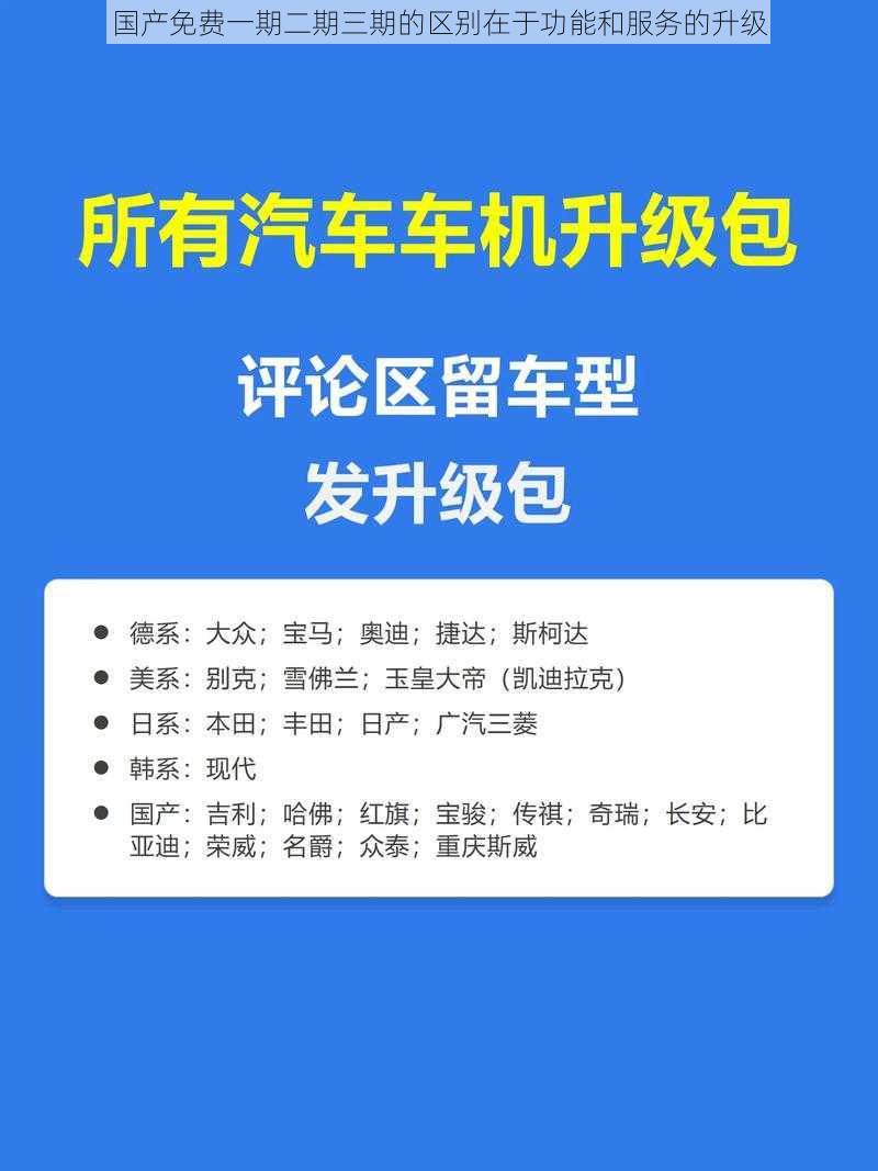 国产免费一期二期三期的区别在于功能和服务的升级