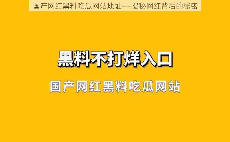 国产网红黑料吃瓜网站地址——揭秘网红背后的秘密