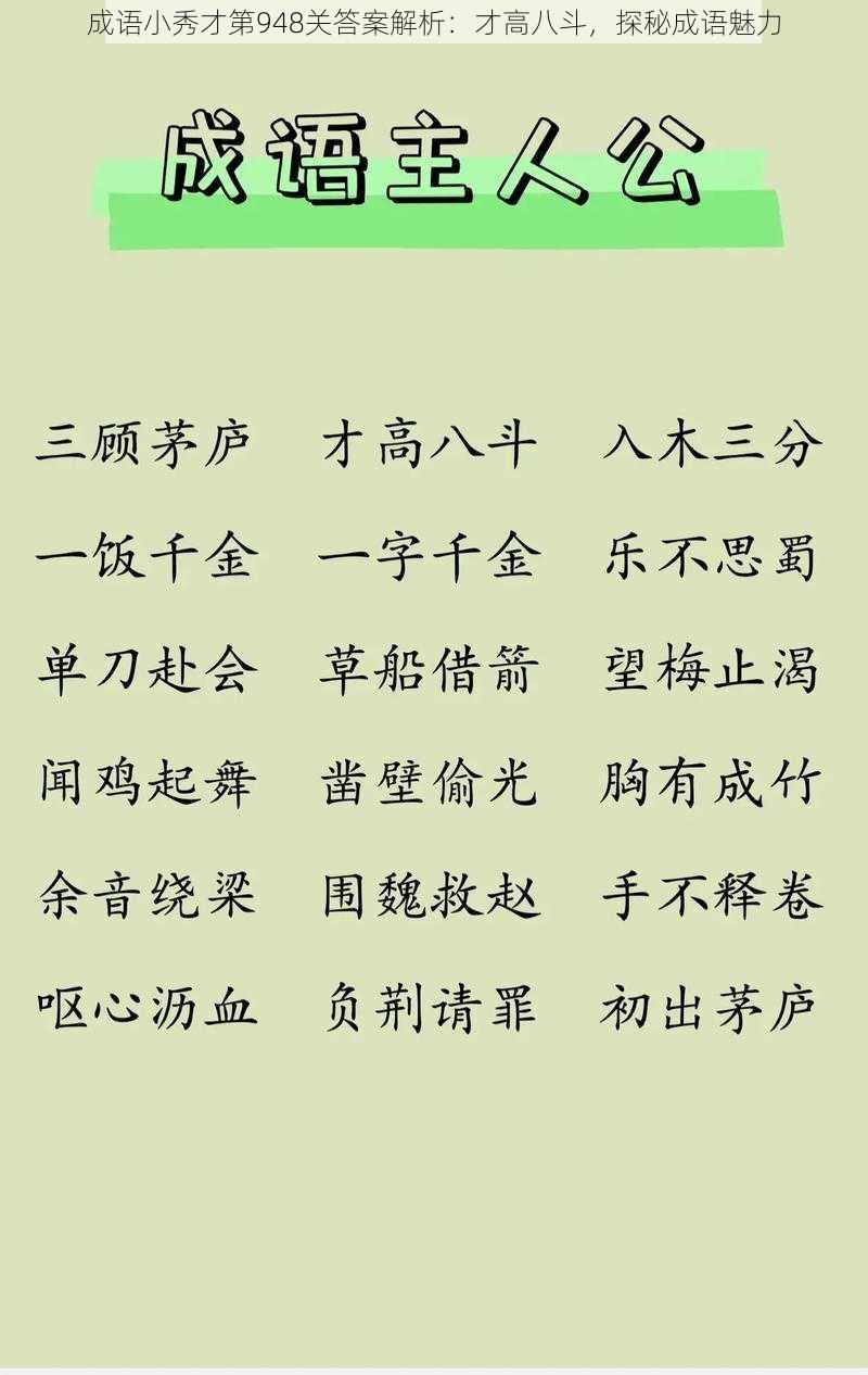 成语小秀才第948关答案解析：才高八斗，探秘成语魅力