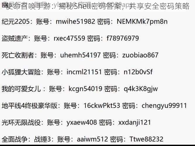 使命召唤手游：揭秘Shell密码答案，共享安全密码策略