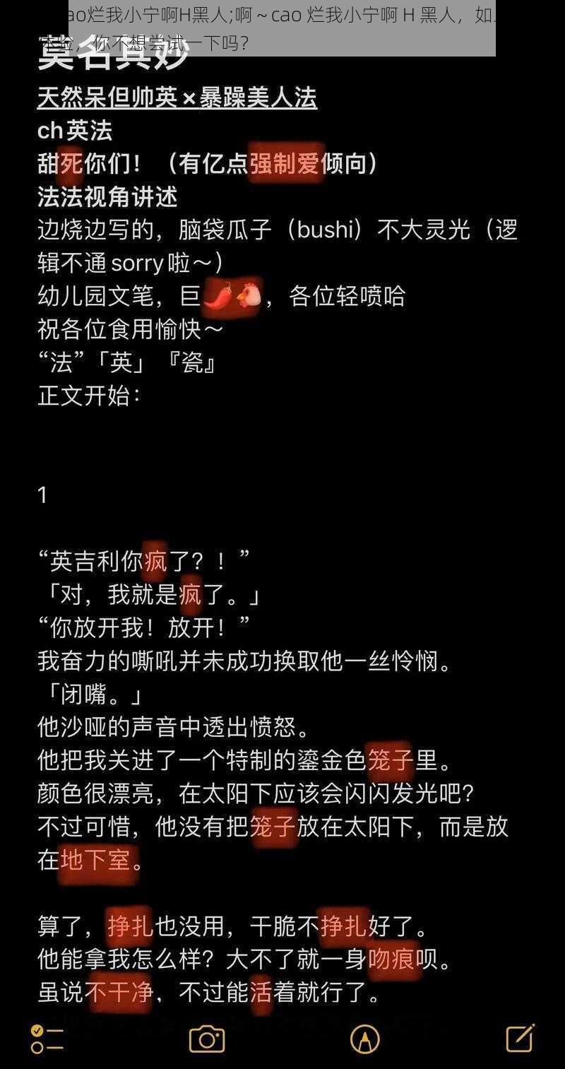 啊～cao烂我小宁啊H黑人;啊～cao 烂我小宁啊 H 黑人，如此美妙的体验，你不想尝试一下吗？