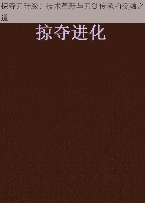 掠夺刀升级：技术革新与刀剑传承的交融之道