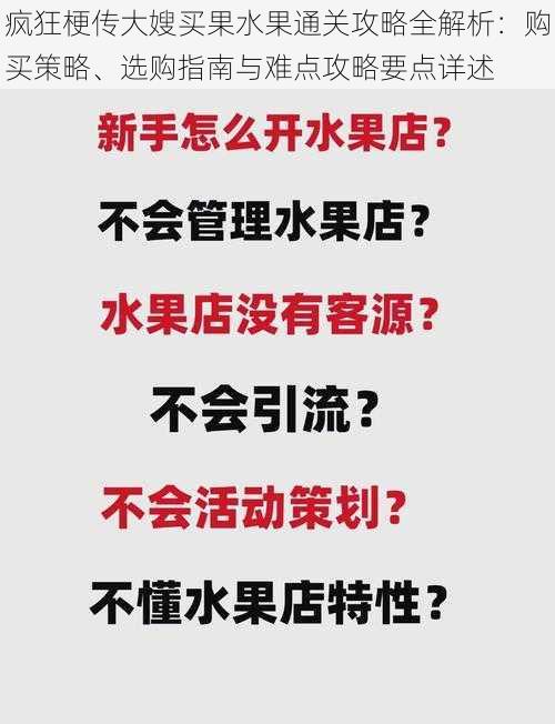 疯狂梗传大嫂买果水果通关攻略全解析：购买策略、选购指南与难点攻略要点详述