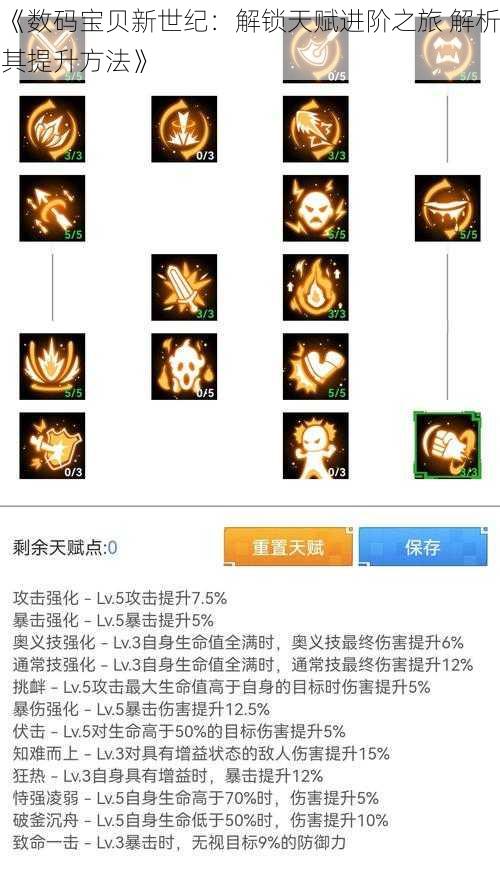 《数码宝贝新世纪：解锁天赋进阶之旅 解析其提升方法》