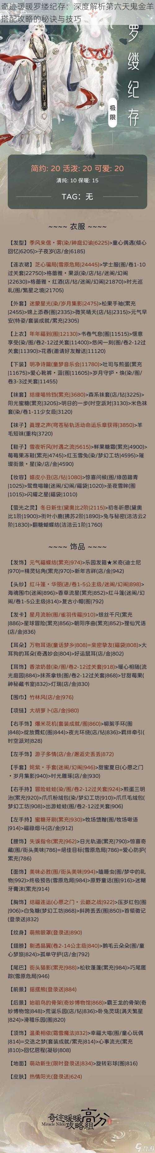 奇迹暖暖罗缕纪存：深度解析第六天鬼金羊搭配攻略的秘诀与技巧