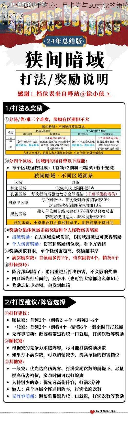 《天下HD新手攻略：月卡党与30元党的策略与技巧》