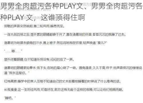 男男全肉超污各种PLAY文、男男全肉超污各种PLAY 文，这谁顶得住啊