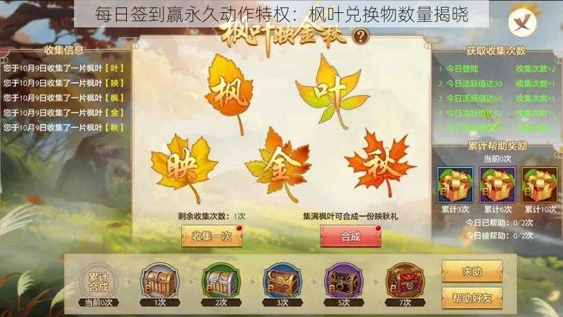 每日签到赢永久动作特权：枫叶兑换物数量揭晓