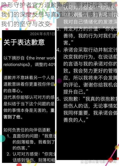 隐形守护者官方道歉声明：面对好评下滑，我们的深度反思与真诚道歉，情感背后揭示我们的坚守与改变